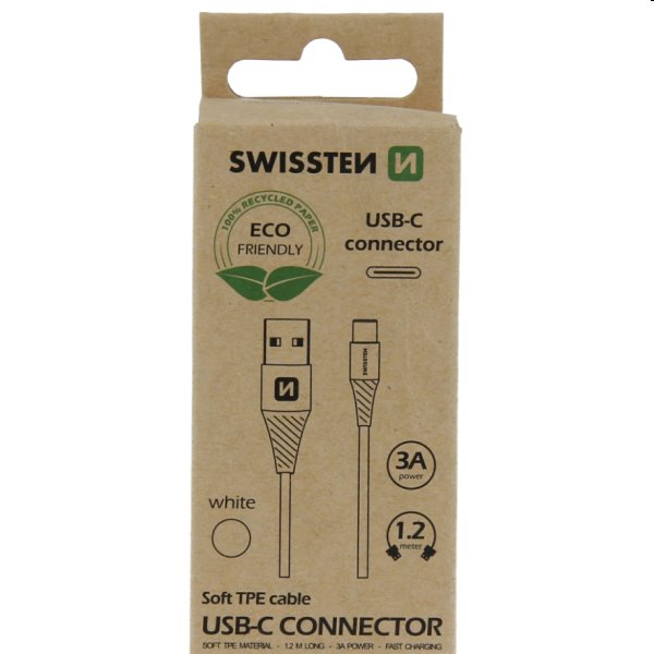 Swissten Data Cable Textile USB / USB-C 1.2 m, bílý, eco balení