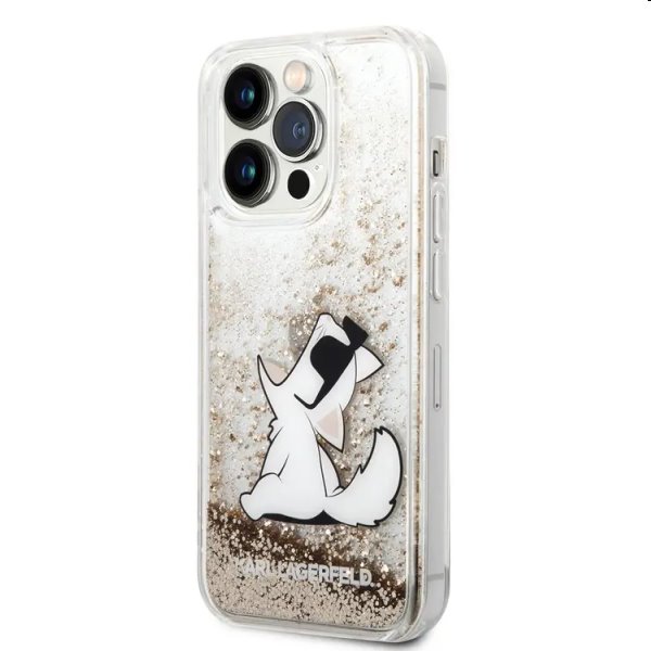 Pouzdro Karl Lagerfeld Liquid Glitter Choupette Eat pro Apple iPhone 14 Pro Max, zlaté