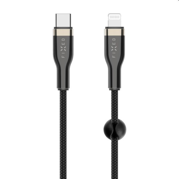 FIXED Datový a nabíjecí opletený kabel USB-C/Lightning MFI, PD, 0,5 m, černý