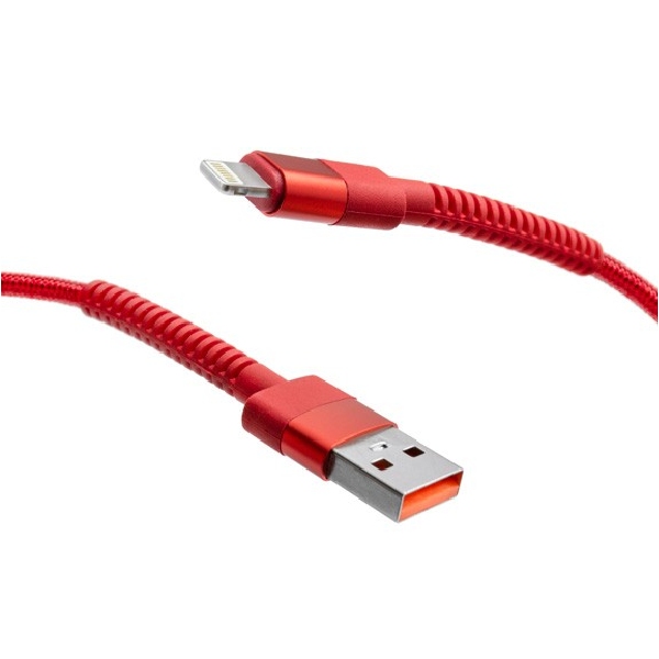 MobilNET Datový a nabíjecí pletený kabel USB/Lightning, 3A, 1m, červený