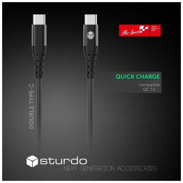 Sturdo Datový a nabíjecí kabel USB-C/USB-C, 2,4A, 1m, černý