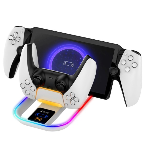 iPega P5P11 nabíjecí stanice s RGB 2v1 pro Playstation Portal Remote Player a PS5 ovladač, bílá