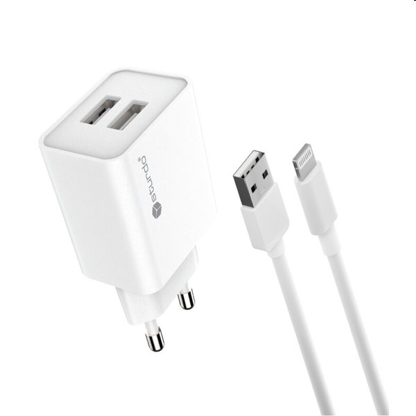 Sturdo Síťová nabíječka 2,1A 2xUSB + nabíjecí kabel USB/USB-C, bílá