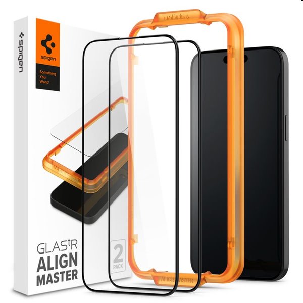 Spigen Glass tR AlignMaster for Apple iPhone 15 Pro Max, 2 pcs, black, použitý, záruka 12 měsíců