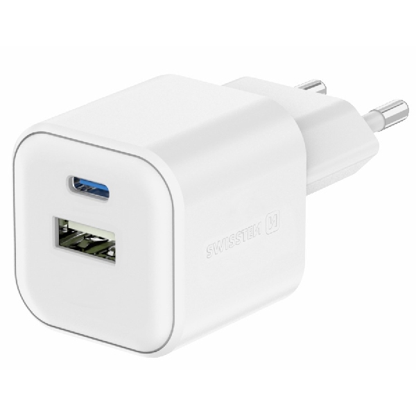 SWISTEN síťový adaptér GaN 1x USB-C 20 W PD + 1x USB-A 18 W QC, bilý