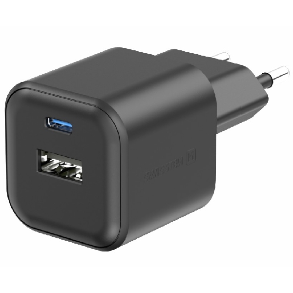 SWISTEN síťový adaptér GaN 1x USB-C 35 W PD + 1x USB-A 27 W QC, černá