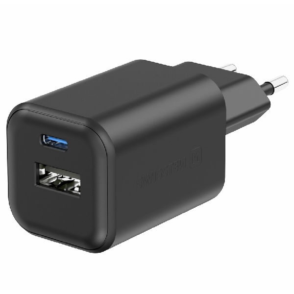 SWWISTEN síťový adaptér GaN 1x USB-C 45 W PD + 1x USB-A 18 W QC, černý