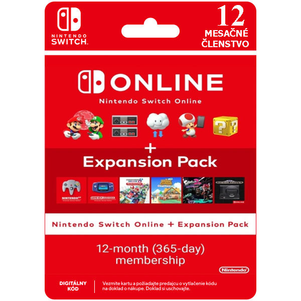 Nintendo Switch Online předplatné na 365 dní + Expansion Pack (Individual) NSW