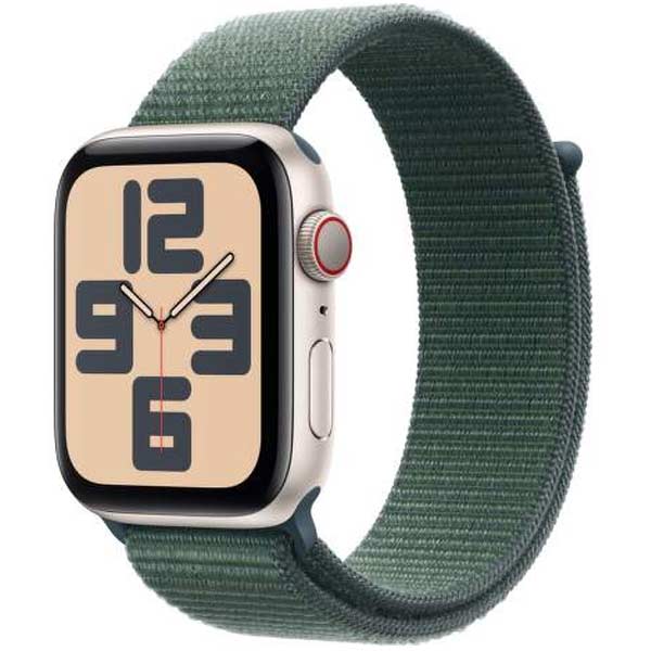 Apple Watch SE GPS + Cellular 40mm Starlight Aluminium Case with Lake Green Sport Loop