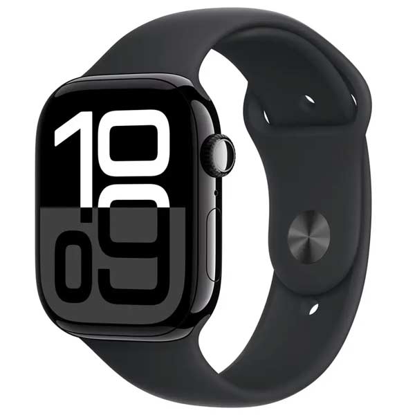 Apple Watch Series 10 GPS 46mm Klavírně černý hliník s černým sportovním řemínkem  - M/L