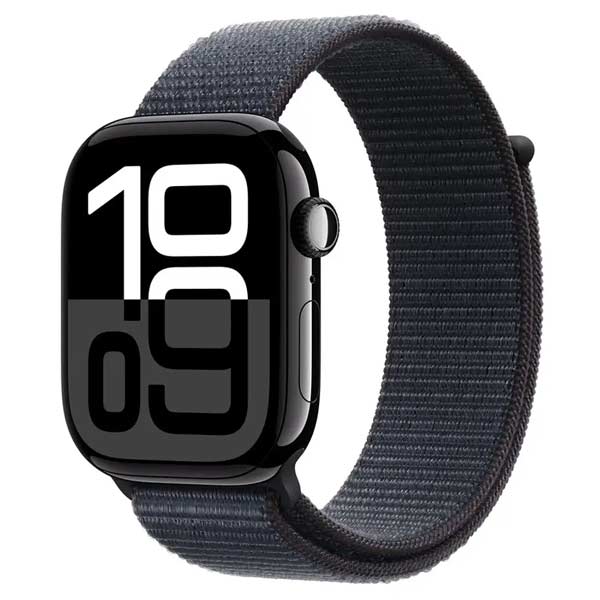 Apple Watch Series 10 GPS 46mm Klavírně černý hliník s atramentovým fialovým provlékacím sportovním řemínkem