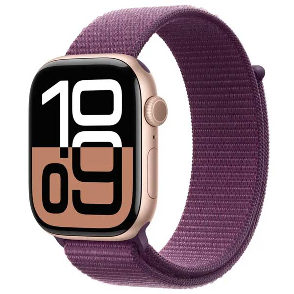 Apple Watch Series 10 GPS 46mm Rose Gold Aluminium Case with Plum Sport Loop