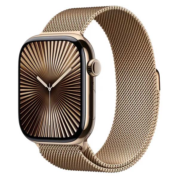 Apple Watch Series 10 GPS + Cellular 42mm Gold Titanium Case with Gold Milanese Loop