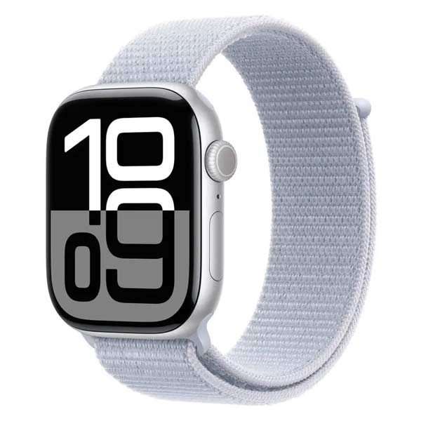 Apple Watch Series 10 GPS + Cellular 42mm Silver Aluminium Case with Blue Cloud Sport Loop