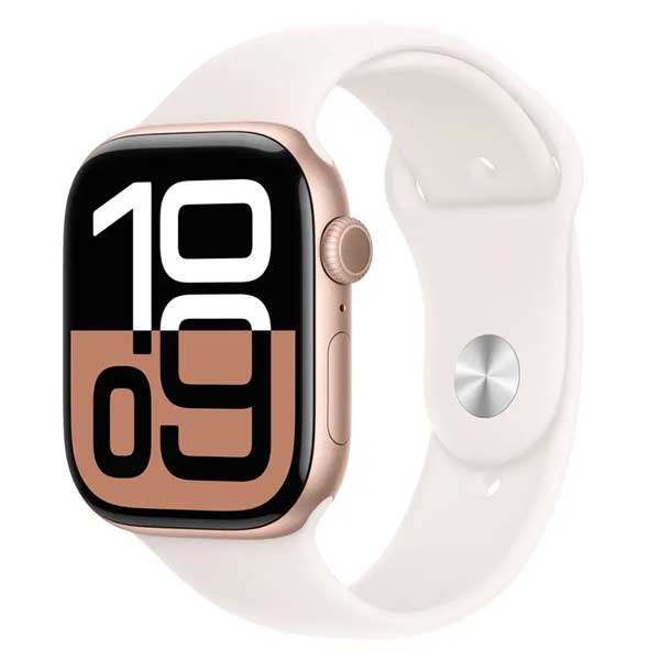 Apple Watch Series 10 GPS + Cellular 46mm Růžoě zlatý hliník se světle ruměným sportovním řemínkem  - M/L