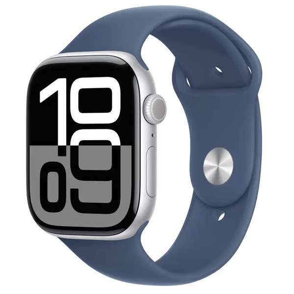 Apple Watch Series 10 GPS + Cellular 46mm stříbrný hliník s denimovým sportovním řemínkem  - M/L