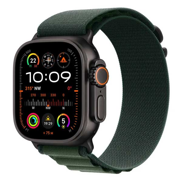 Levně Apple Watch Ultra 2 GPS + Cellular 49mm Black Titanium Case with Dark Green Alpine Loop - Large