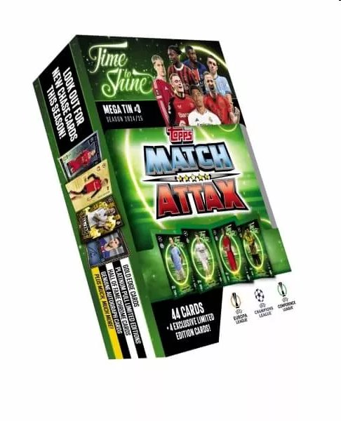 Futbalové karty Topps Match Attax TCG 2024/25 UCC Mega Tin 3 zelená