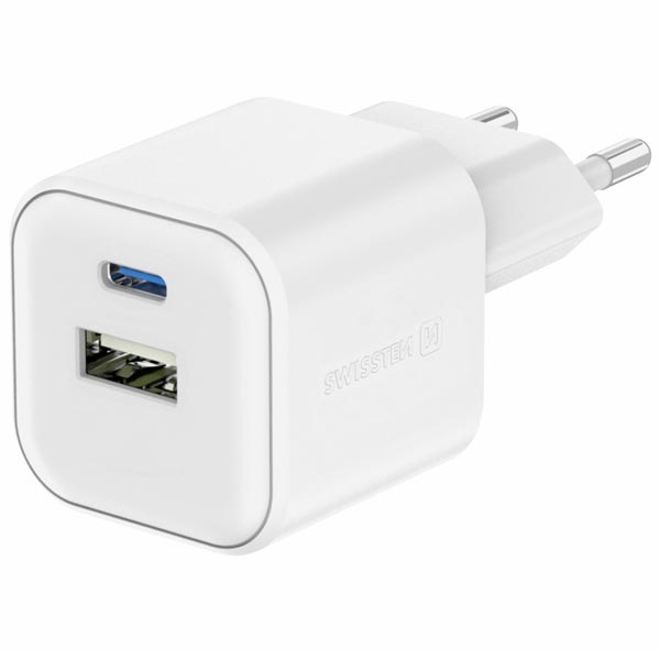 SWISSTEN GaN síťový adaptér 1 x USB-C 45 W PD a 1 x USB-A 18 W QC