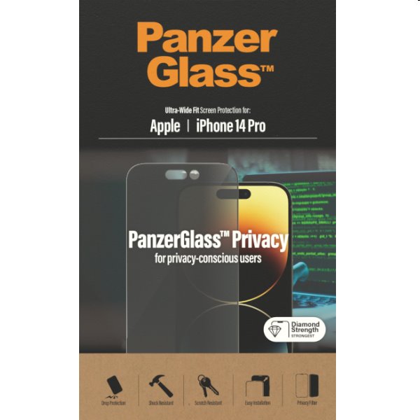 PanzerGlass UWF Privacy AB for Apple iPhone 14 Pro, black, vystavený, záruka 21 měsíců