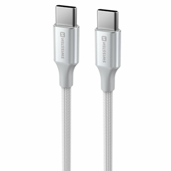 Swissten dátový kábel Textile II USB-C / USB-C 1,5 m, biely