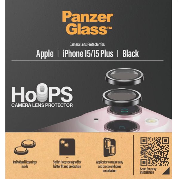 PanzerGlass Hoops Camera Lens Protective Cover for Apple iPhone 15/15 Plus, černý, rozbalený, záruka 24 měsíců