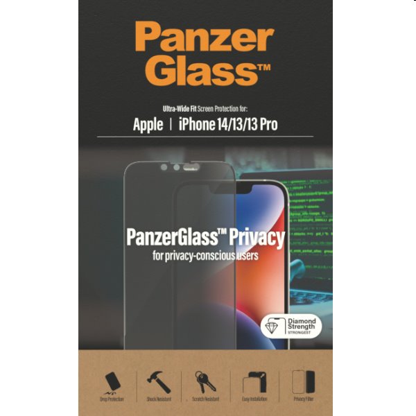 PanzerGlass UWF Privacy AB for Apple iPhone 14/13 Pro/13, černý, rozbalený, záruka 24 měsíců