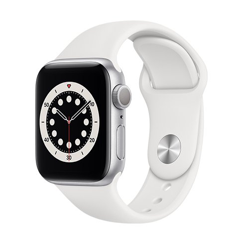 Apple Watch Series 6 GPS, 44mm Silver Aluminium Case with White Sport Band-Regular