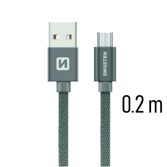Datový kabel Swissten textilní s Micro-USB konektorem a podporou rychlonabíjení, Grey