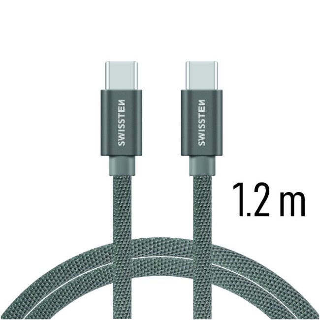 Datový kabel Swissten textilní s USB-C konektory a podporou rychlonabíjení, Grey