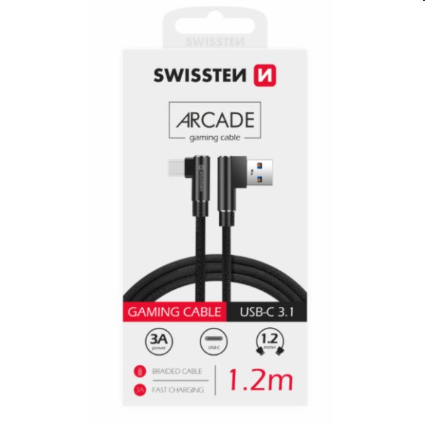 Datový kabel Swissten USB/USB-C textilní s podporou rychlonabíjení, černý