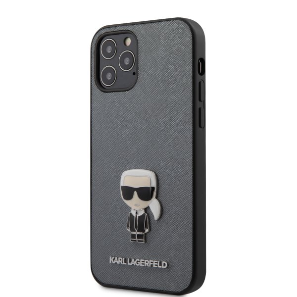 Púzdro  Karl Lagerfeld Saffiano Iconic pre iPhone 12/12 Pro, silver