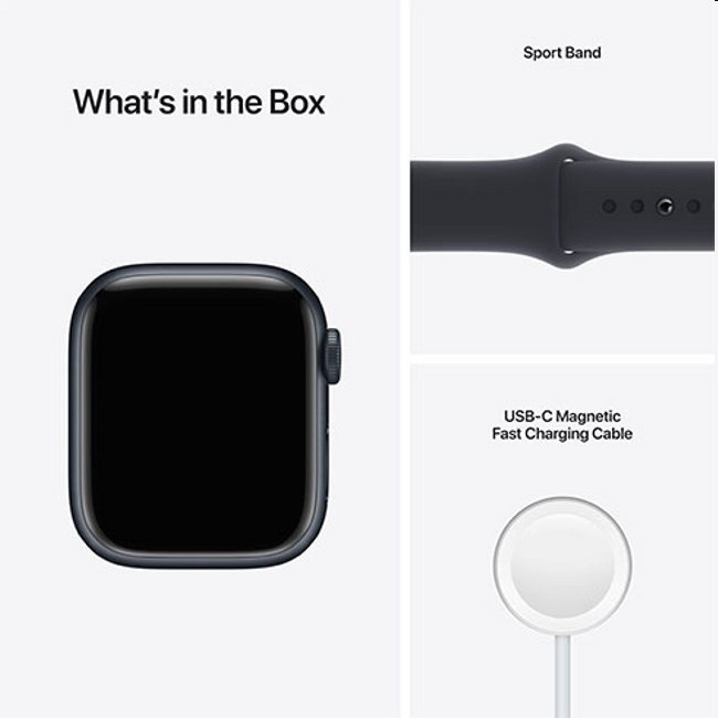 Apple Watch Series 7 GPS, 45mm polnočná , hliníkové puzdro so športovým remienkom polnočná - štandardná veľkosť