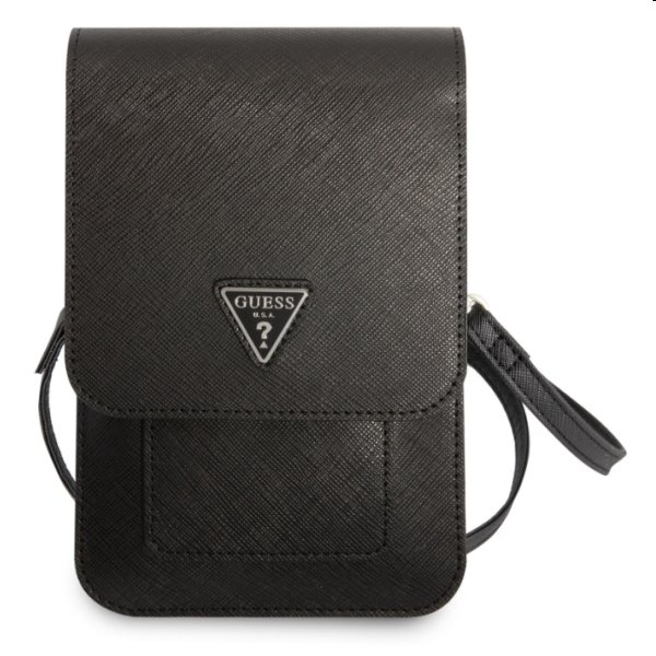 Guess PU Saffiano Triangle Logo Phone Bag, black