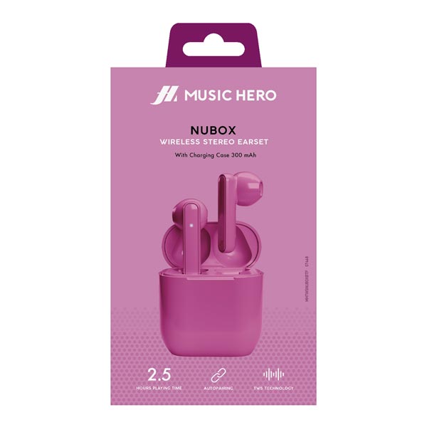 Music Hero TWS NUBOX sluchátka, růžové