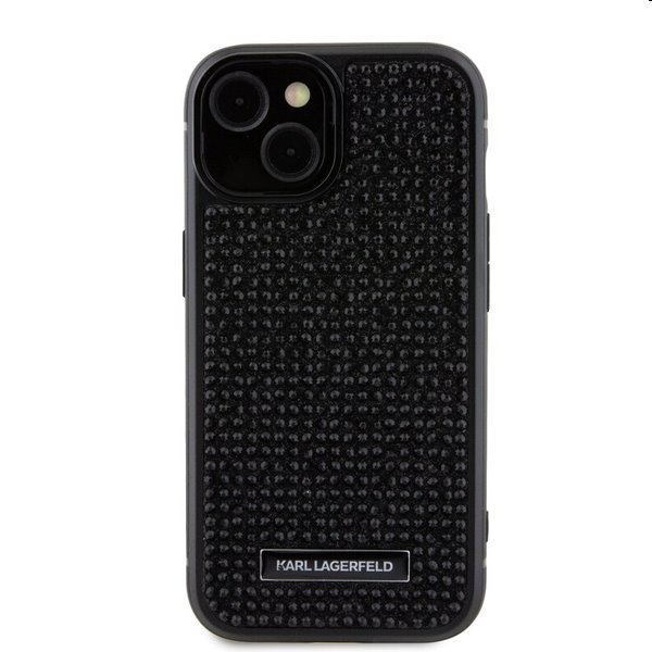 Pouzdro Karl Lagerfeld Rhinestone Plate Metal Logo pro Apple iPhone 15, černé