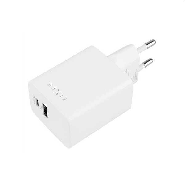 FIXED Mini Síťová nabíječka USB-C/USB, 45W, bílá