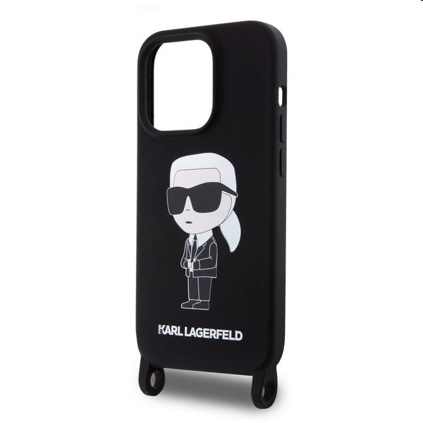 Karl Lagerfeld Liquid Silicone Crossbody Ikonik pro Apple iPhone 15 Pro Max, černé