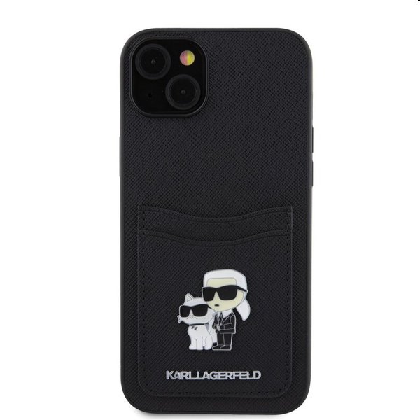 Pouzdro Karl Lagerfeld PU Saffiano Card Slot Metal Karl and Choupette pro Apple iPhone 15, černé