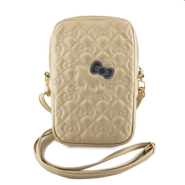 Hello Kitty PU Leather Quilted Pattern Kitty Head Logo Phone Bag, gold