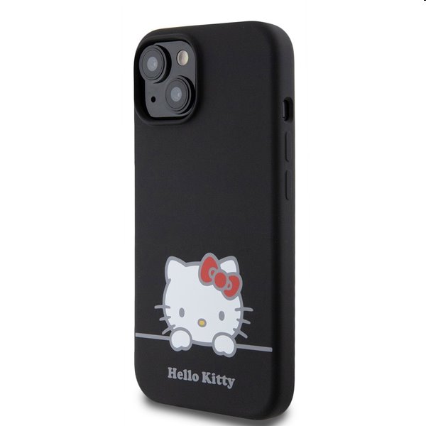 Zadní kryt Hello Kitty Liquid Silicone Daydreaming Logo pro Apple iPhone 15, černé