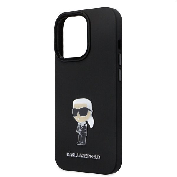 Zadný kryt Karl Lagerfeld Liquid Silicone Metal Ikonik pre Apple iPhone 15 Pro, čierna