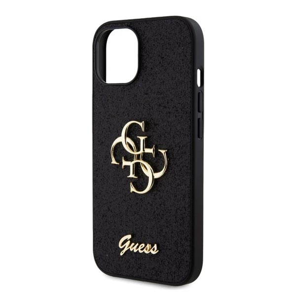 Guess PU Fixed Glitter 4G Metal Logo Zadní Kryt pro iPhone 15, black