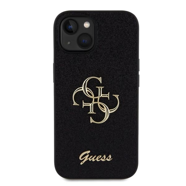 Guess PU Fixed Glitter 4G Metal Logo Zadní Kryt pro iPhone 15, black