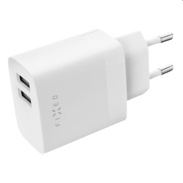 FIXED Set Síťová nabíječka 2xUSB výstupem a USB/USB-C kabelu, 1 m, 17W, Smart Rapid Charge, bílá