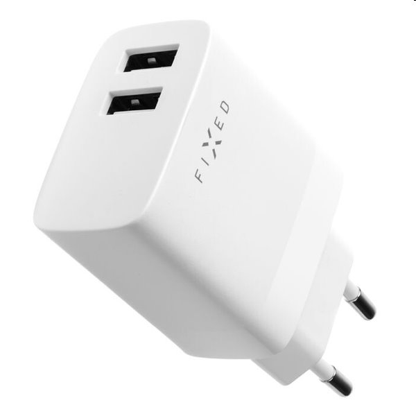 FIXED Set Síťová nabíječka 2xUSB výstupem a USB/USB-C kabelu, 1 m, 17W, Smart Rapid Charge, bílá