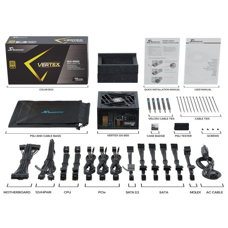 Seasonic VERTEX GX GOLD 850W ATX 3.0, PCIe 5.0, modular Seasonic VERTEX GX GOLD 850W ATX 3.0, PCIe 5.0, modular