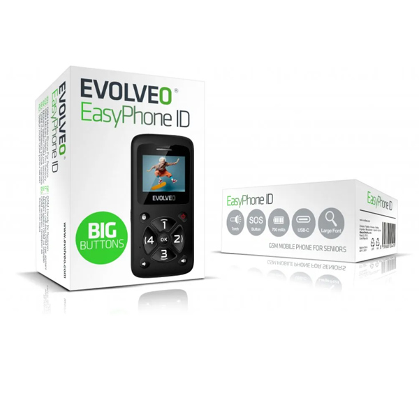 EVOLVEO EasyPhone ID, mobilní telefon pro seniory, černý