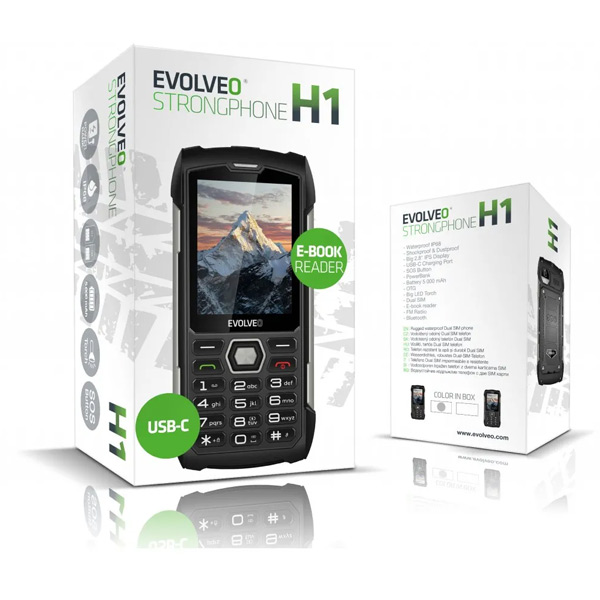 Evolveo StrongPhone H1, vodotěsný odolný Dual SIM telefon, černo-šedý