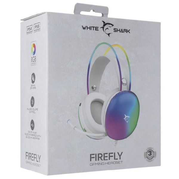 White Shark Herní sluchátka FIREFLY pro PC, PS4, PS5, Xbox, MAC, bílé